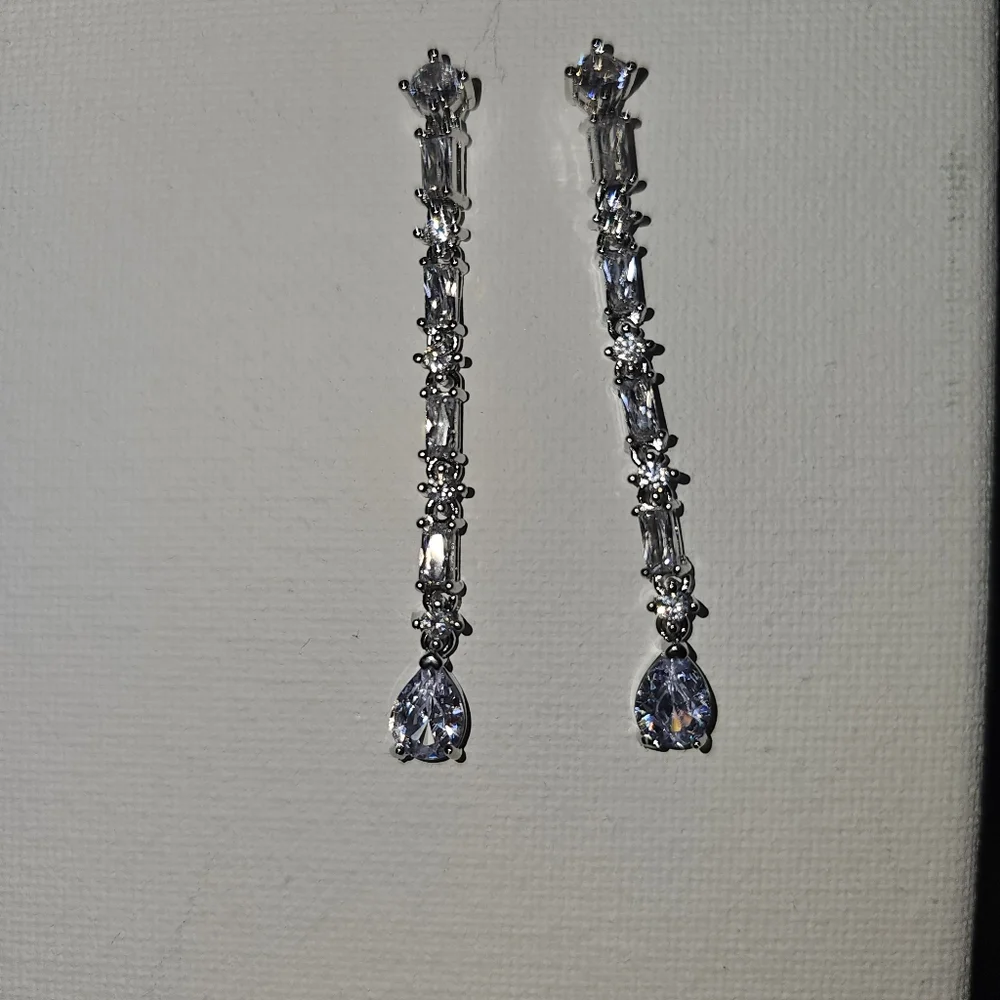 Elegant Silver & CZ Stone Drop Earrings